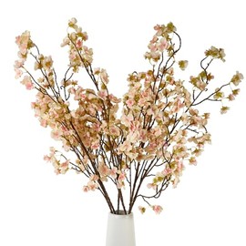 OBDXZHC 6 Pcs Artificial Cherry Blossom Flower Branches, Realistic Long Stem Silk Cherry Blossom Tree Stems Faux Cherry Flowers Vase Arrangements for Wedding Home Party Garden Decor (Pink)