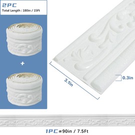 WADILE 180"x 3.1" Crown Molding Peel and Stick, Flexible Wallpaper Border Wall Trim Border, Self Adhesive Mirror Moulding Frame Lines, 3D Edging Foam Ceiling Baseboard, White…