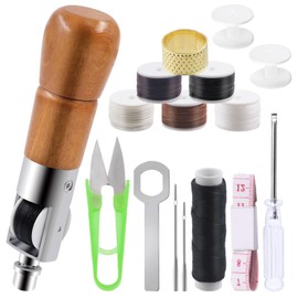 Wokape 16Pcs Sewing Awl Kit, Upholstery Repair Sewing Kit, Portable Leather Sewing Awl Kit Contains Upholstery Thread, Sewing Awl, Seam Ripper, Needles, Thimble, Measuring Tape, Scissors for DIY Craft