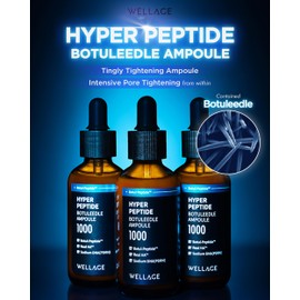 WELLAGE Hyper Peptide Botuleedle Ampoule, Korean Anti-Aging Serum. Peptide, Highly Pure Hyaluronic Acid, PDRN, Panthenol, Squalane, Pore Elasticity, Pore Reduction, 1.69 fl.oz.
