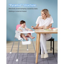 3-in-1 Baby High Chair, Adjustable Convertible Infant Baby Feeding Chair Booster for Eating with Detachable Tray, 5-Point Harness, Pink