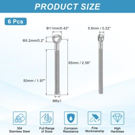 PATIKIL 6 Pcs M6x65mm Shoulder Swing Lifting Eye Bolt, 304 Stainless Steel Metric Half Tooth Thread Fisheye Eye Slip Hole Screw Rigging Bolt Metal Fasteners Screws, Silver Tone