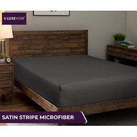 Luxevoir® Super King Size Fitted Sheets - Ultrasoft Satin Stripe Microfiber - 40 CM Extra Deep Skirt - Hypoallergenic - Breathable & Noiseless - Super King 182x200+40 cm