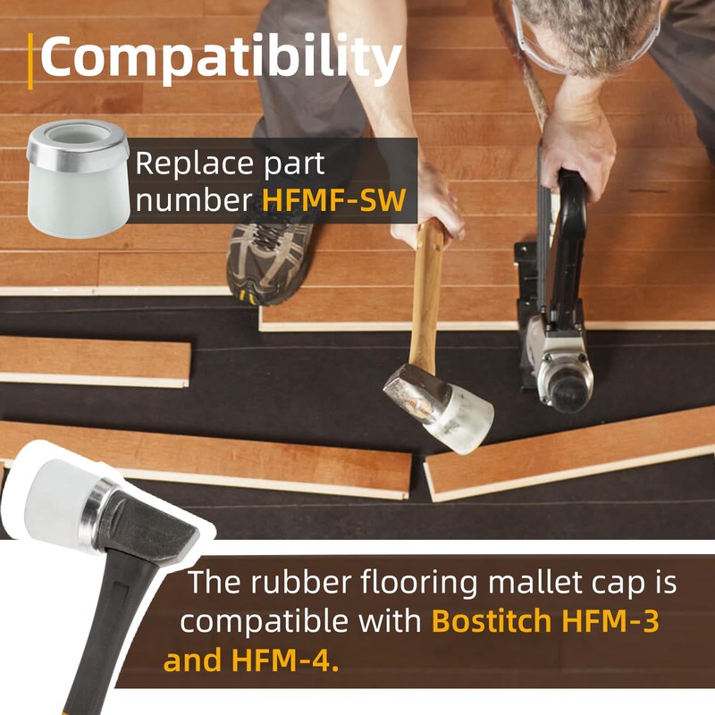 Rubber Flooring Mallet Cap, Replacement Mallet Face HFMF-SW Compatible with