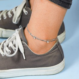 Lydreewam Liebe Herz Fußkettchen für Damen 925 Sterling Silber Doppel Fußkette Strand Sandale Barfuß Fusskette mit Geschenkbox, verstellbare 26cm