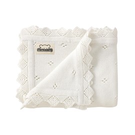 mimixiong Cotton Baby Blanket Knitted Crochet Receiving Crib Nursery Swaddling Blankets for Newborn Baby Boy Girl Off White 30x40 Inch