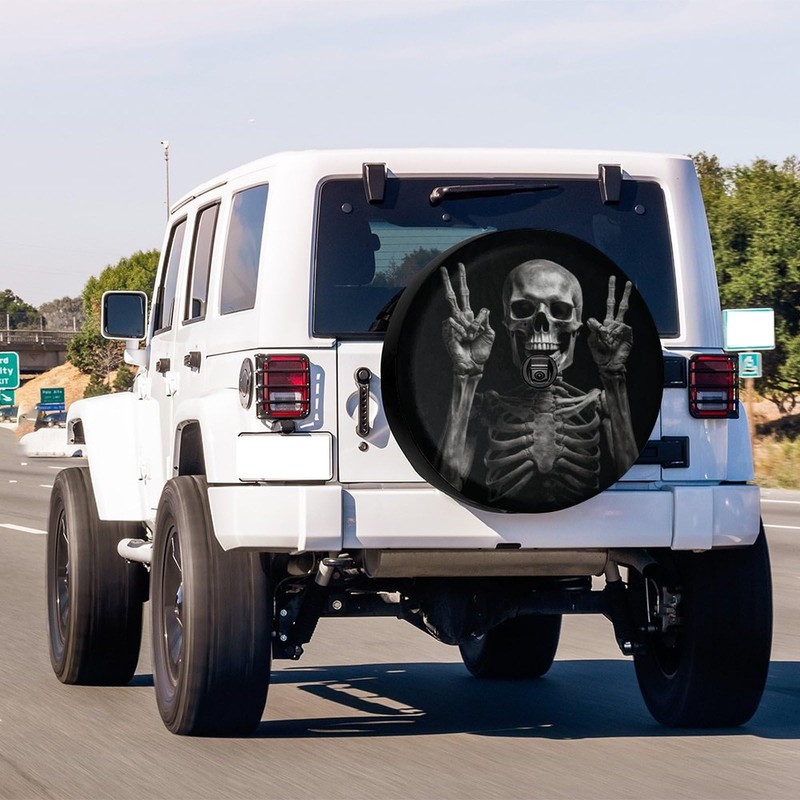 Foruidea Skeleton with Rock Spare Tire Cover with Backup Camera