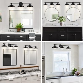 TOULMJ Bathroom Light Fixtures Over Mirror,3-Lights Farmhouse Vanity Lights for Bathroom,Modern Matte Black Bathroom Light Fixtures Bathroom Wall Sconces with Metal Shade