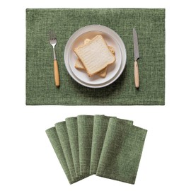 Home Brilliant Green Placemats Set of 6 Christmas Table Mats for Table Easy Care Woven Place Mats for Kitchen Dinning Holiday Party, 33 x 48 cm(13x19 Inch), Green