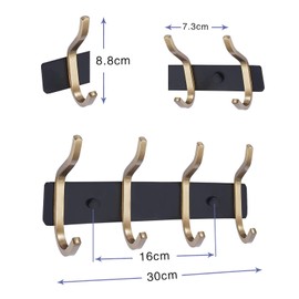 AZW Coat Rack Wall Mount,Heavy Duty Stainless Steel Metal Coat Hooks Hanging for Robes Bags Keys Hat Clothes and Bathroom Door Towels Hanger(Black and Gold 4 Hooks)