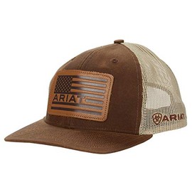 ARIAT Oilskin USA Flag Leather Patch Cap Brown One Size