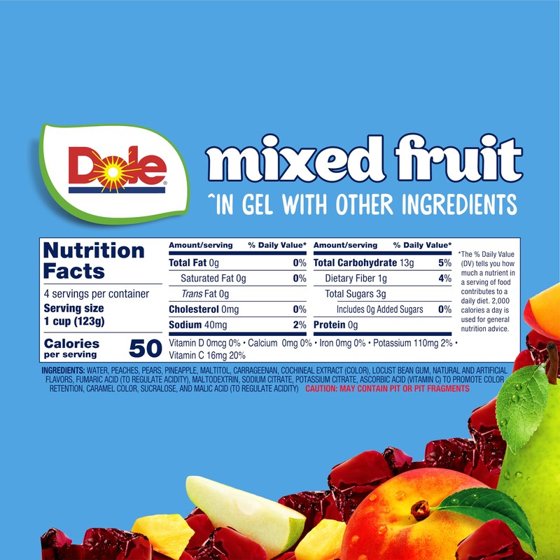 Dole Fruit Bowls Mixed Fruit in Cherry Flavored Gel Snacks,