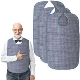 Canadian Linen Adult Bib Long Waterproof Reusable Clothing Protector for Elderly Men Adults Kids & Women Eating with Protective Backing Crumb Catcher Snap Closure Feeding Bibs Napkins-Blue 18-''x36