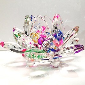 Zoogamo 4" Rainbow Crystal Lotus Flower – Glass Home Decor for Feng Shui with Clear Reflection & Gift Box