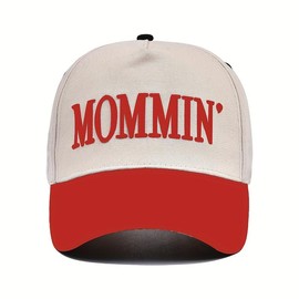 Women's Adjustable Baseball Cap with "MOMMIN" Embroidered Letters - Sun Protection Casual Hat, Breathable Fabric and Ponytail Design, Suitable for Outdoor, Sports, Daily Wear:_red