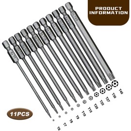 11-Piece 100 mm Torx Screwdriver Bit Set – Magnetic Star Security Bits T6–T40, 1/4” S2 Steel Security Torx Screwdrivers Impact Driver Bit Set