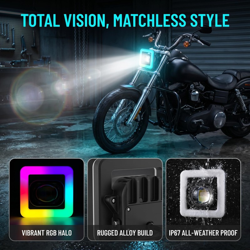 Universal Motorcycle RGB Spot Light, Auxiliary Lamp Light with RGB