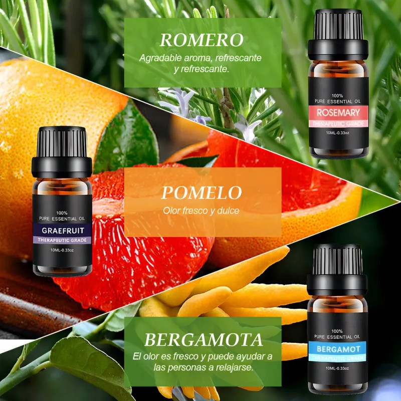 Kit De 12 Aceites Esenciales Aromaterapia 100% Puro 10ml Spa