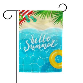 Rashu ﻿Hello Summer Garden Flag Welcome Home Flag Vertical Double Sided Seasonal Polyester Flag for House Lawn Indoor Farmhouse Patio Yard Outdoor Decor 12X18 inch