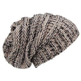 Cool4 Men's Women's Unisex Knitted Slouch Chunky Knit Beanie Hat A20, Cream/black mottled