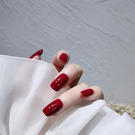 Solid Color Press on Nails square medium long bright red oval nail tip gloss false nail gel false nail short coffin solid natural small nail acrylic nail 24pcs Caeea 13