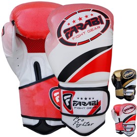 Farabi Pro Fighter Boxing Gloves Sparring Gym Bag Punching Focus Pad Mitts (Red/White, 12Oz)