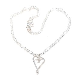 Sterling Silver plated Anklet Ankle Bracelet Heart charm 8 inch, 9 inch, 10 inch, 11 inch, 12 inch, 13 inch 2 mm Figaro chain