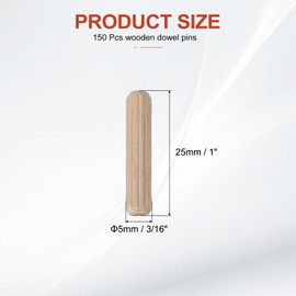 MECCANIXITY Wooden Dowel Pins 3/16" x 1" (5mm x 25mm) Straight Dowel Rods Wood Fluted Dowels Rods for Crafts Furniture DIY Hardwood Count 150