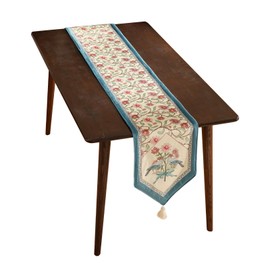 patdrea Designer French Elegant Wild Flowers Velvet Table Runner 71 Inch Long, Beige Pink Floral Pattern Table Mat, Decoration for Kitchen Dining Coffee Table Cabinet Banquet Thanksgiving,12"*71"