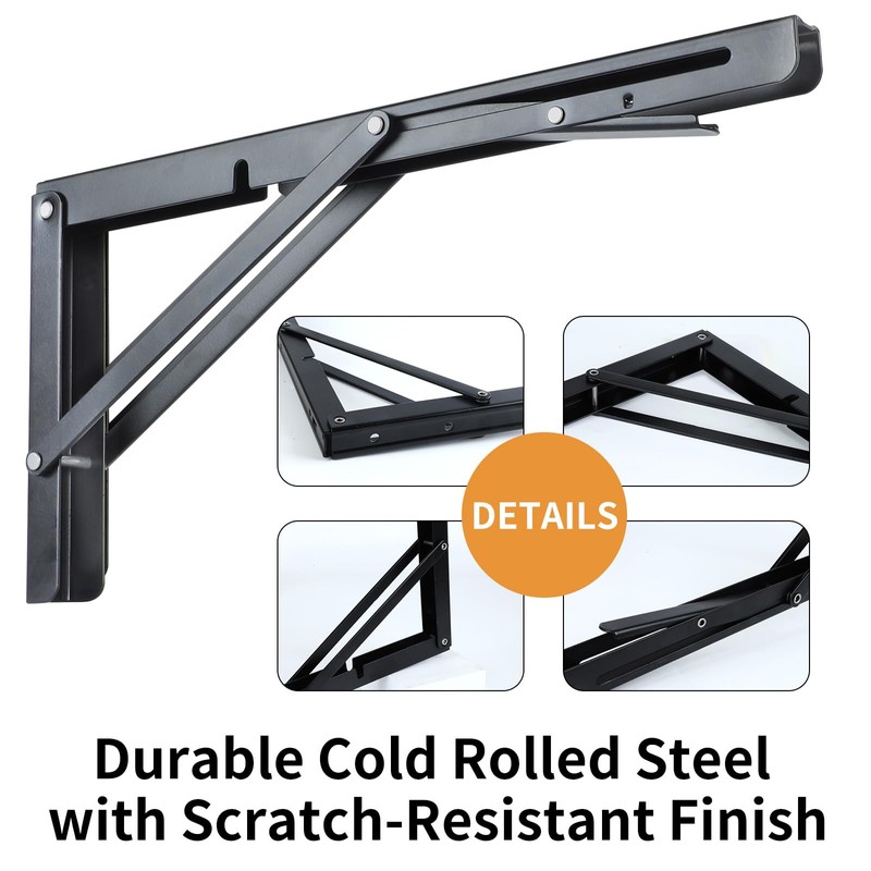 Toirxarn 20" Heavy Duty Black Folding Shelf Brackets - Steel