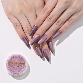 XZMeiLun Chameleon Pink Magic Mirror Chrome Nail Powder, Big-Capacity 1.5g Metallic Dust Holographic Effect Powder Pigment Glitter Manicure Kit, Nail Art, Can Mixed with Builder Gel Nail Polish Use