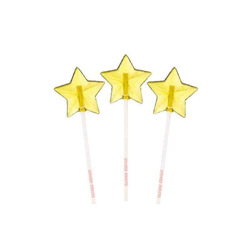 Yellow Star Lollipops, Peach Flavor, 2" Lollipop, 24 Pieces, Handcrafted