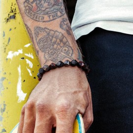 AWNL Men's Woven Drawstring Beaded Bracelet with Tiger's Eye Onxy Obsidian Gemstones,Sterling Silver Closure Bracelet,Gift for Men Husband Boyfriend (10mm Gemstone)