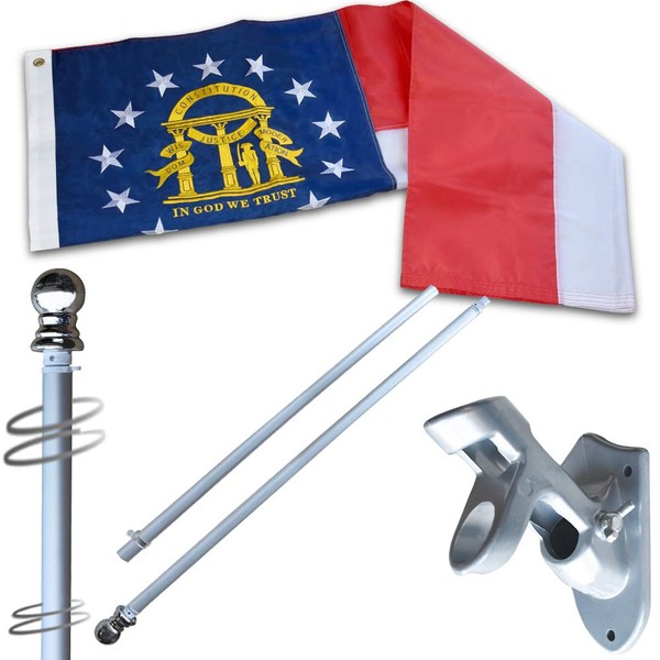 Vedouci USA 3x5 Georgia State Flag Kit with Nylon Flag & Aluminum Pole & Metal Base, Embroidered Stars, Fade Resistant Commercial Grade US Flag of GA