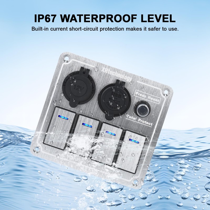 Xhtechnology Marine Boat Rocker Switch Panel,Waterproof 4 Gang Multi-Function Toggle