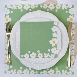 Besalily Daisy Floral Paper Napkins 20-Count Disposable Decorative Dinner Napkins Spring Holiday Wedding Birthday Party Napkins Paper (Green)