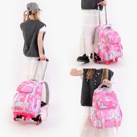 NIWEIYA Kids Rolling Backpack for Girls School Backpack with Wheels for Boys Wheeled Bookbag Trolley Bag for Primary Student