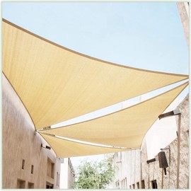 Colourtree 22' x 22' x 22' Beige Sun Shade Sail Triangle Canopy - UV Block UPF50, Water Permeable, Heavy Duty Awning for Patio, Garden, Backyard, Yard, Outdoor (We Make Custom Size)