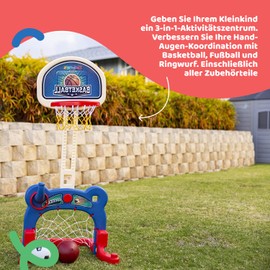 Dazmers 3-in-1 Kids Sports Playset - Basketball Hoop, Soccer Goal, and Ring Toss Game - Ideal Indoor and Outdoor Fun for Energetic Kids - Promotes Physical Activity for Toddlers