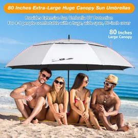 Fulynmen 80 Inch Extra Large Golf Umbrellas For Rain Heavy Duty Jumbo Stick UV Umbrellas For Sun Protection Upf 50+ Windproof Vented Double Canopy Manual Opening Big Size (Silver-Black)