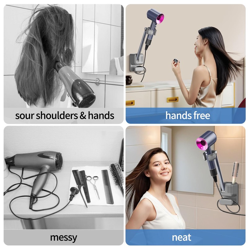 Hands Free Hair Dryer Holder Wall Mount, Adjustable Bathroom Blower
