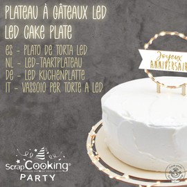 SCRAP COOKING 4950 ScrapCooking LED Plate Round Diameter 26.5 cm for Cakes, Pies, Pastries, Desserts, Decoration, Birthday, Party, Christmas