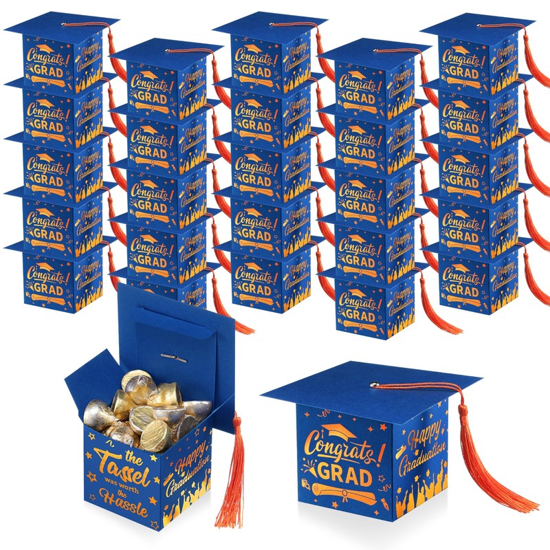 TaoBary 30 Pcs Graduation Cap Candy Box with Tassel Party