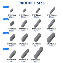 Beenlen 175 Pcs Key Stock Assortment, 15 Sizes Round Ended Feather Key Parallel Drive Shaft Keys Set - 8mm 10mm 12mm 16mm 20mm 25mm 30mm