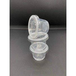 Value Choice 1oz Round Plastic Clear Containers 25ml Lids Deli Pot or Sauce Take Away Chutney Ketchup Restaurant Jelly Shot & Dessert Cups Re-usable (100 Pack)