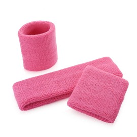ONUPGO Kids Sweatbands Headband Wristband Set - Athletic Cotton Sweat Band for Sports (1 Headband + 2 Wristbands) (Pink)