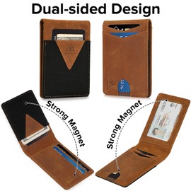Tryangoos Wallet for Men Genuine Leather RFID Blocking Bifold compact Wallet With Magnetic Closure 1 ID Window (CH Vintage)