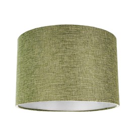 Contemporary and Sleek 10 Inch Olive Sage Green Linen Fabric Drum Lamp Shade 60w Maximum | 25cm Diameter | for Table Lamp or Pendant by Happy Homewares