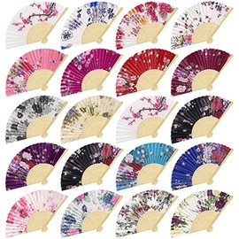 Aodaer 20 Pack Floral Folding Fans Chinese Style Handheld Fans Silk Bamboo Fans Decorative Fans for Wedding, Party Favors