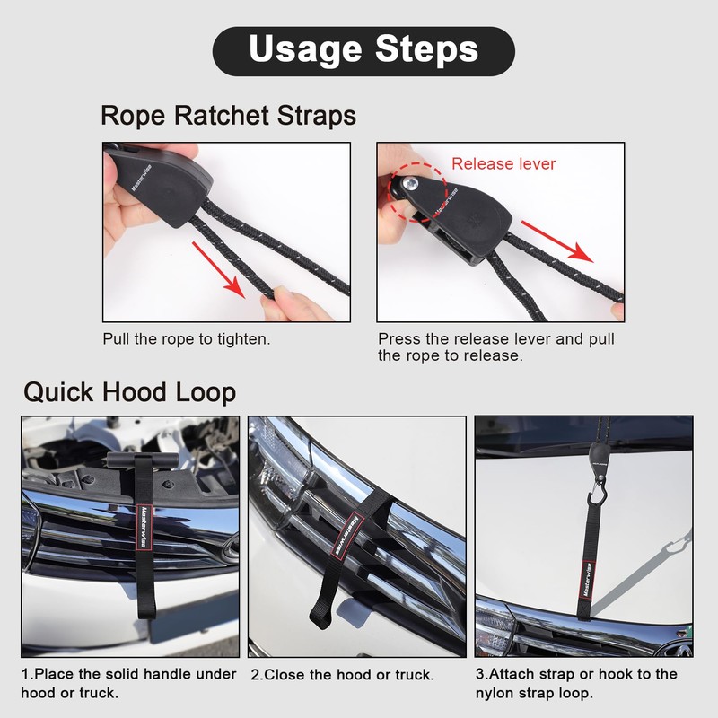 Masterwise 2 PCS Kayak Tie Down Straps with Reflective Stripe